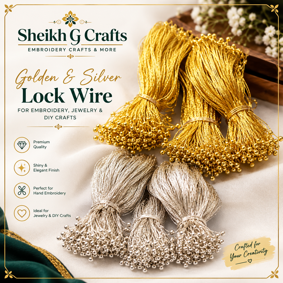(1pic) Lock Wire for Embroidery, Jewelry & DIY Crafts – Golden & Silver